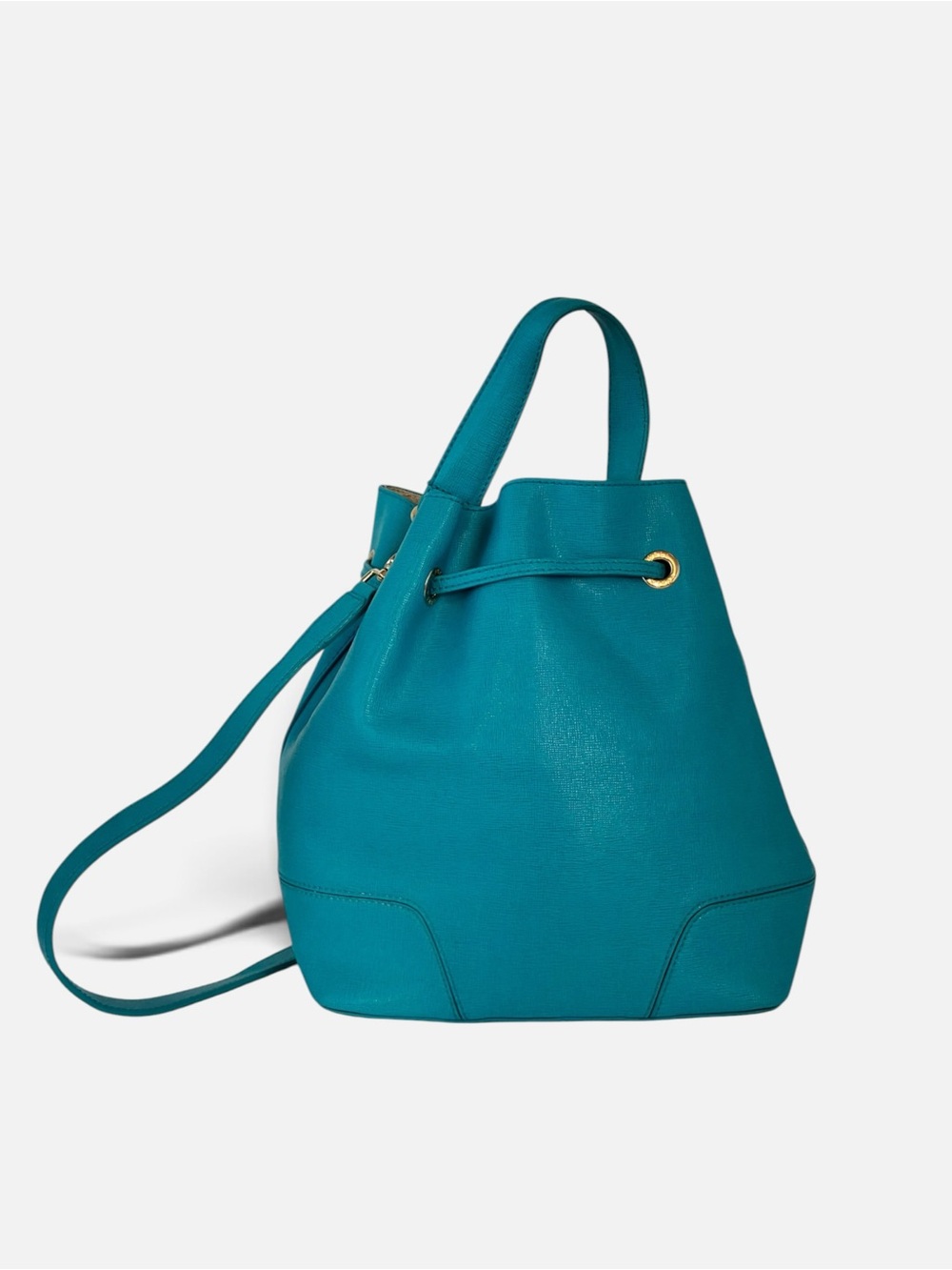 Furla Turquoise Leather Drawstring Shoulder Bag - Picture 2 of 8
